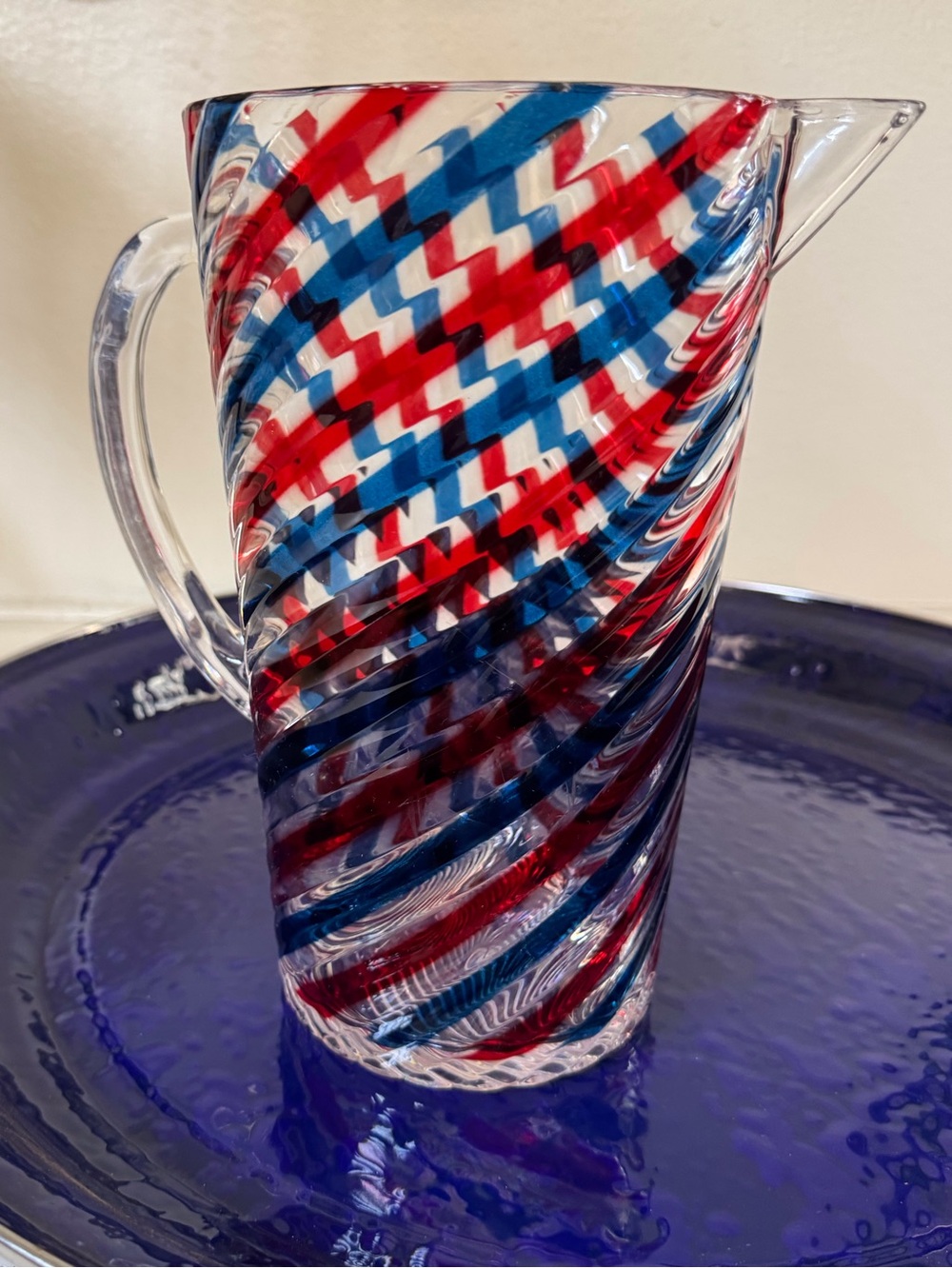 Pottery Barn Melamine Swirl  Pitcher in Red and Blue